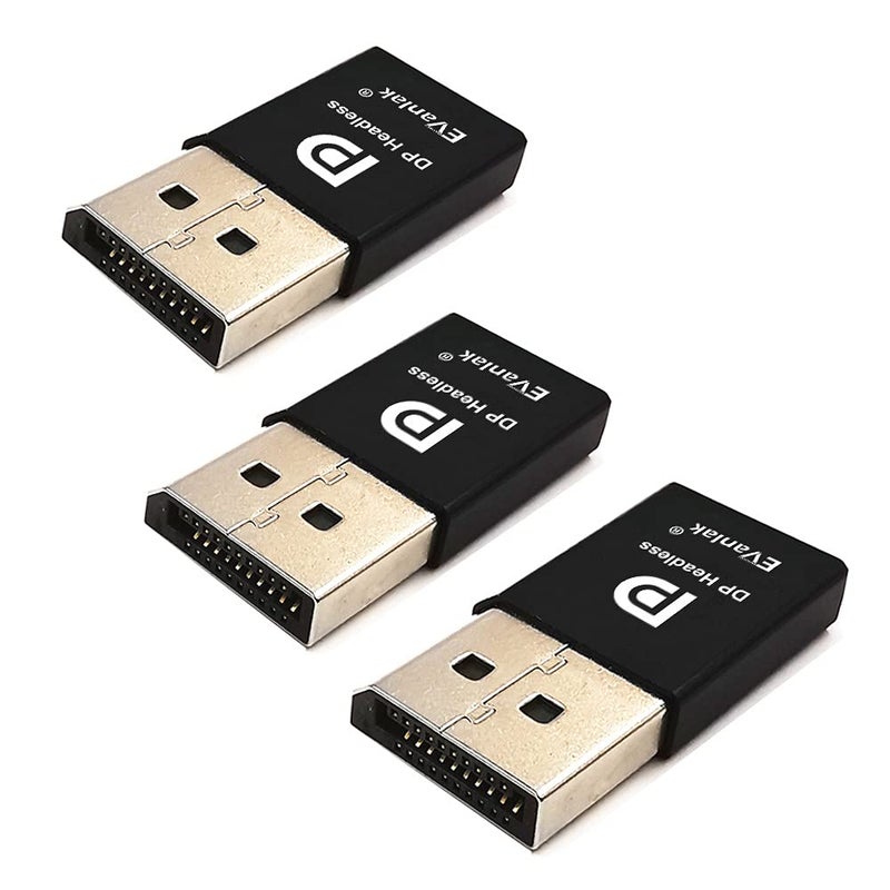 EVanlak DispalyPort Headless Ghost Display Emulator for PC 4K DP Dummy Plug (fit Headless 1080@60Hz-3840x2160@17hz)-3Pack - Image 1